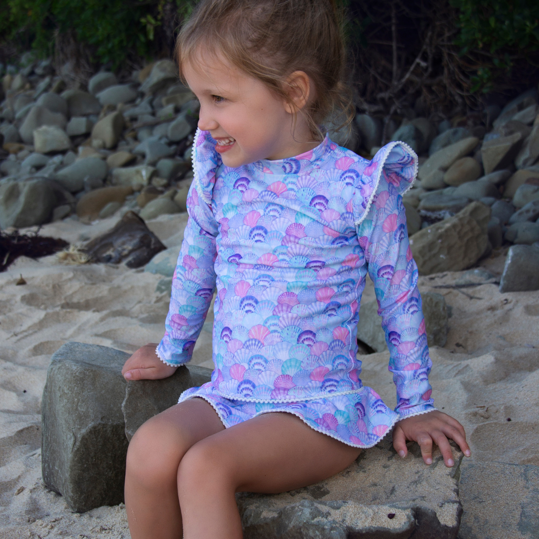 Mermaid Shell Girls Rash Guard Set