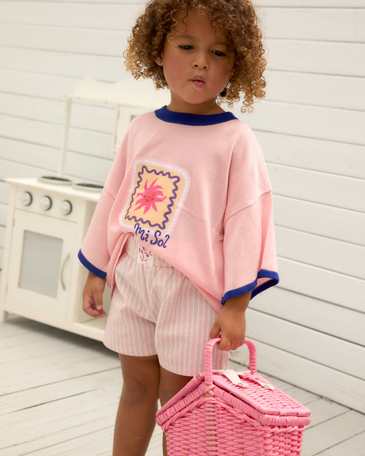 Mi Sol Oversized Tee - Baby Pink/ Blue
