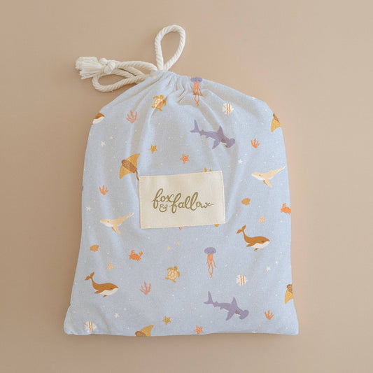 Ocean Creatures Sky Organic Fitted Cot Sheet